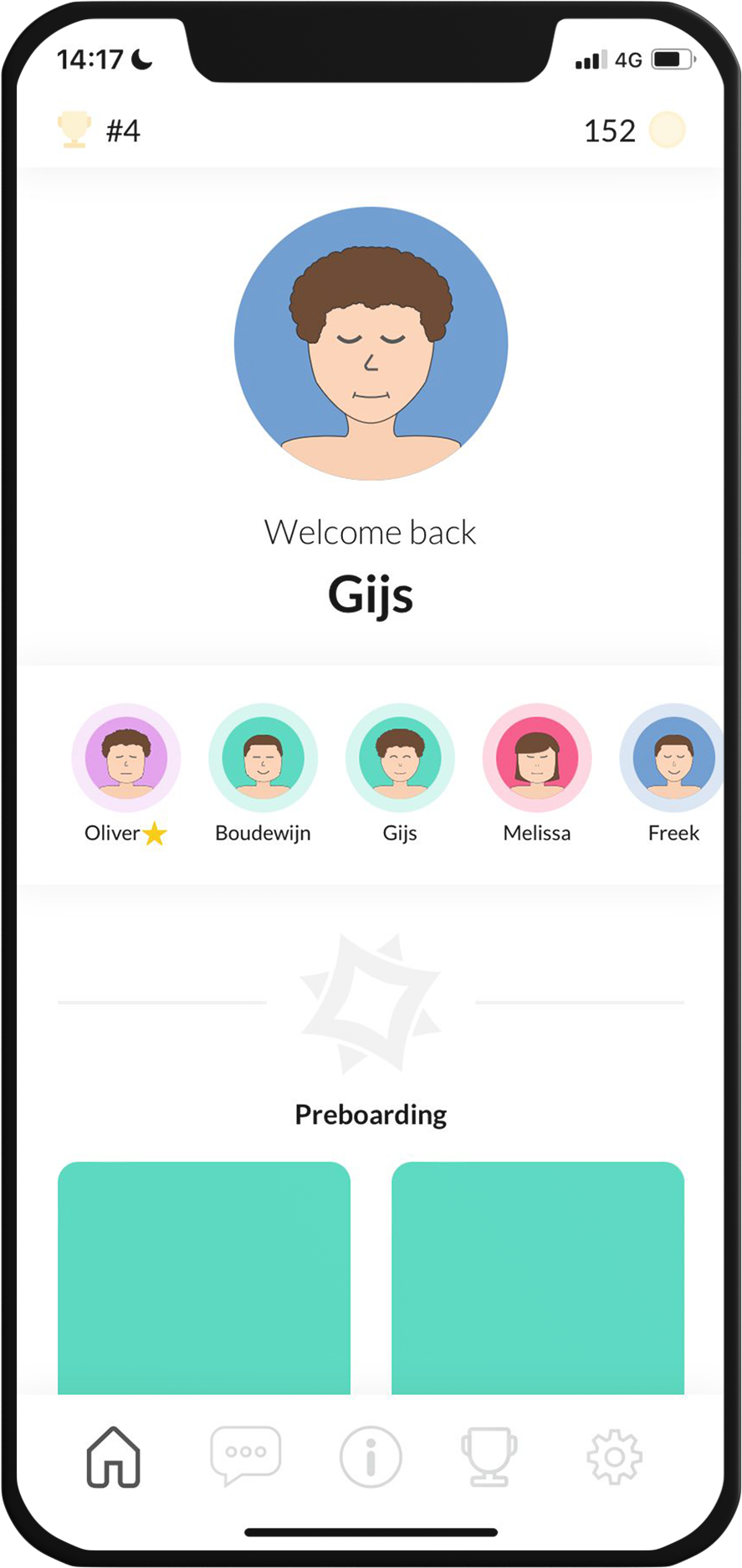 Voyage app character homepage screen